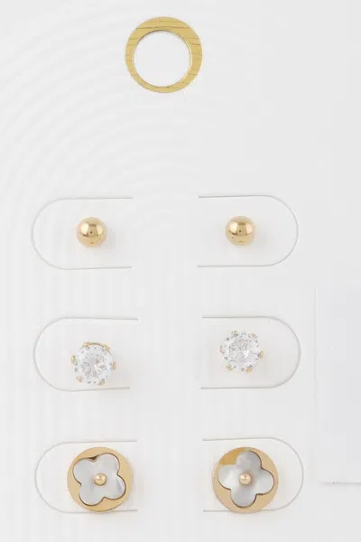 Truedames Multi Jewel Stud Earrings Set In Gold