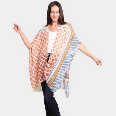 Truedames Multi Patterned Cover Up Kimono Poncho In Orange