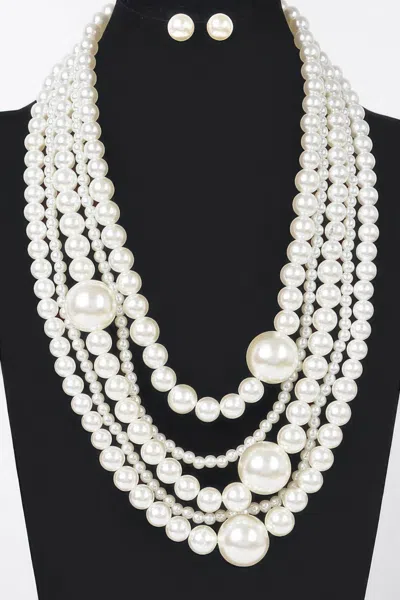 Truedames Multi Pearl Layered Necklace W/earring In White