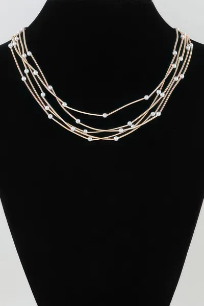 Truedames Multi Pillar Beaded Necklace In Gold