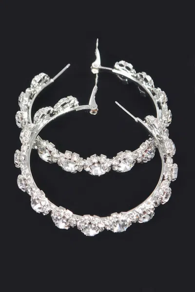 Truedames Multi Rhinestone Flower Hoop Earring In Silver
