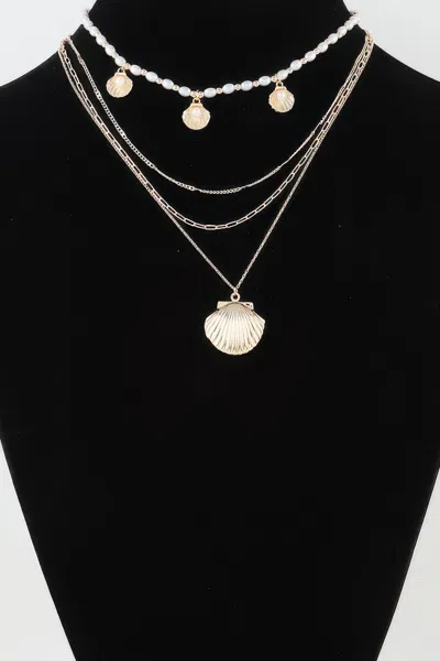 Truedames Multi Seashell Charm Drop Necklace In Gold