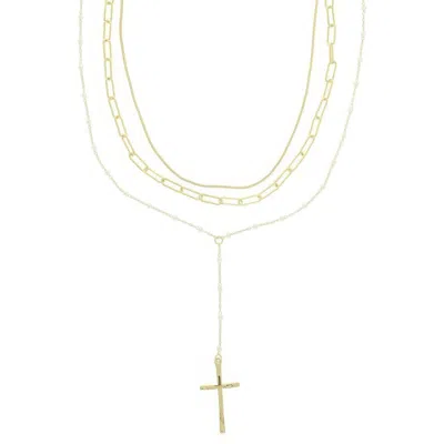 Truedames Multi-strand Cross Pendant Necklace In Gold