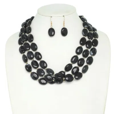 Truedames Multi Strand Natural Gemstone Beaded Necklace Set In Black