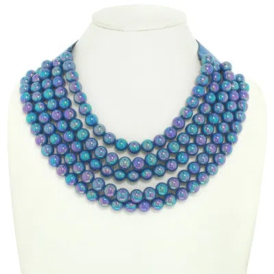 Truedames Multi-strand Wood Bead Necklace In Blue