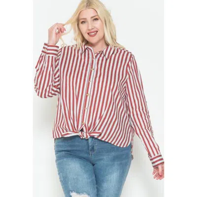 Truedames Multi Stripe Side Slit Cotton Shirt In Red