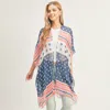 Truedames Multi Striped American Usa Flag Kimono Poncho In Multi