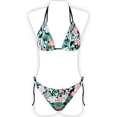 Truedames Multi-color Printed Neck Strap Halter Sexy Split Bikini Swimsuit