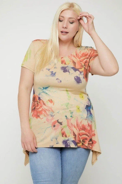 Truedames Multi-colored Watercolor Flower Print Tunic In Red