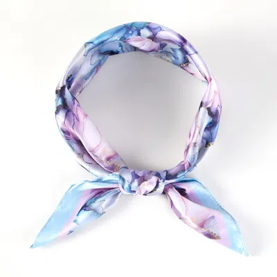 Truedames Muted Watercolor Peony Printed Square Silky Satin Scarf In Blue