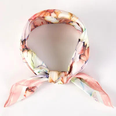 Truedames Muted Watercolor Peony Printed Square Silky Satin Scarf In Pink