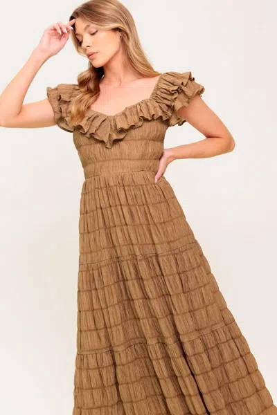 Truedames Natural Balance Woven Midi Dress In Brown