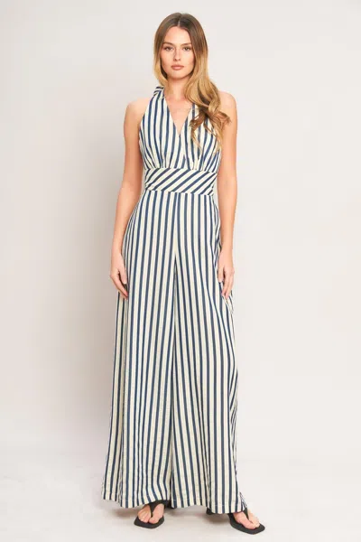 Truedames Nautical Breeze Stripe Woven Jumpsuit In Green