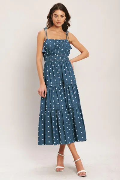 Truedames Nautical Dot Denim Midi Dress In Blue