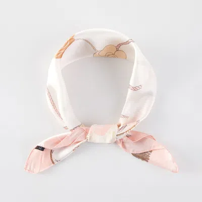 Truedames Nautical Rope Floral Pattern Printed Square Silky Satin Bandana Scarf In Brown