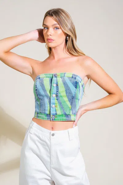 Truedames Navigating Life Denim Top In Green