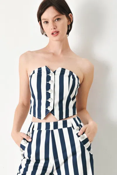 Truedames Navy Blossom Woven Tube Top In Multi