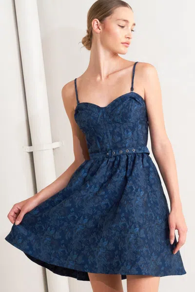 Truedames Navy Romance Woven Jacquard Mini Dress In Blue