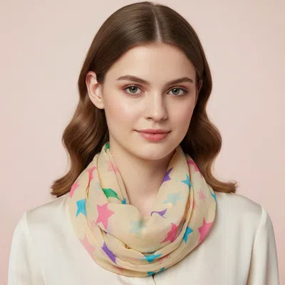 Truedames Neon Star Print Infinity Scarf In Sand