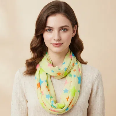 Truedames Neon Star Print Infinity Scarf In Yellow