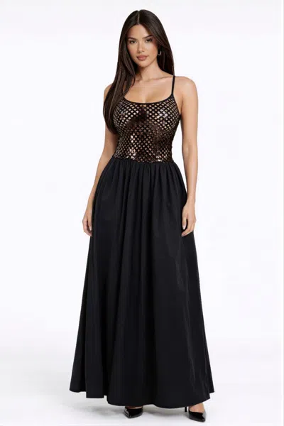 Truedames Netted Sequin Maxi Dress In Black
