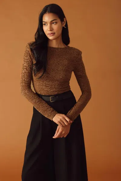 Truedames Never Enough Woven Lace Bodysuit In Brown