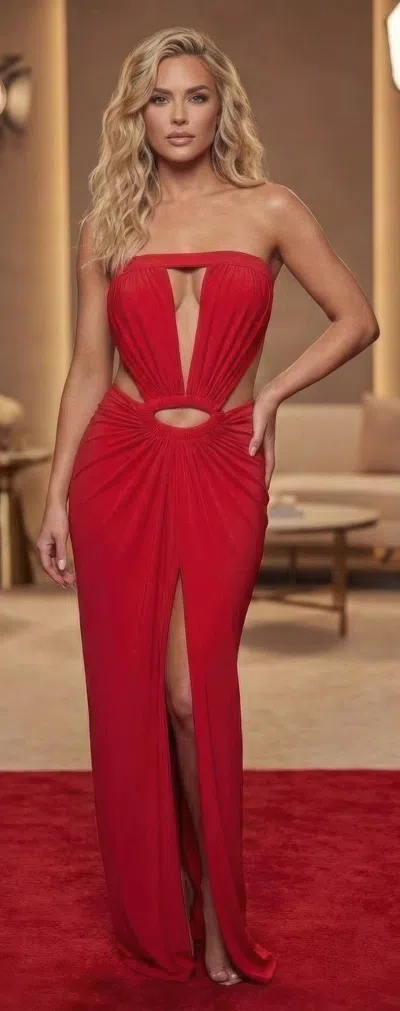 Truedames Nging Neckline Effect Maxi Dress In Red