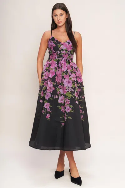 Truedames Nightfall Blossom Woven Midi Dress In Purple