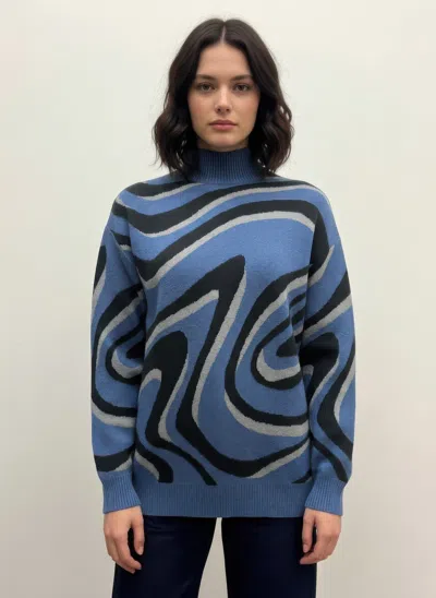 Truedames Ninety Printed Sweater In Blue