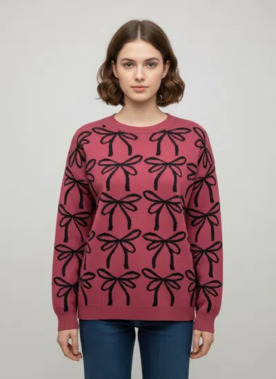 Truedames Ninety Printed Sweater In Brown