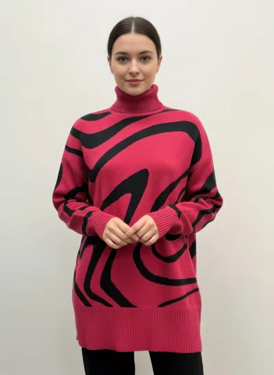 Truedames Ninety Printed Sweater In Pink