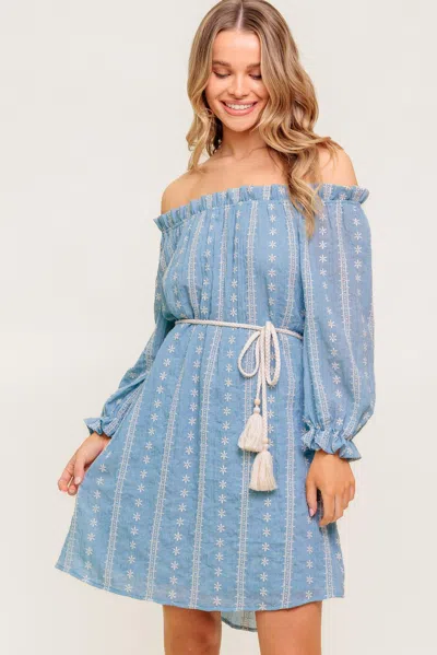 Truedames No More Cloudy Skies Woven Mini Dress In Blue