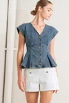 Truedames No Second Thought Washed Denim Top In Blue
