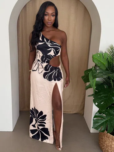 Truedames Noir Bloom One-shoulder Dress In Multi