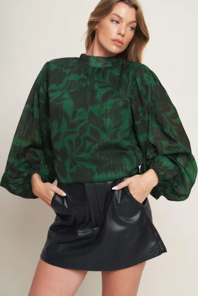 Truedames Noir Leaf Green Woven Top