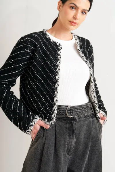 Truedames Noir Linear Sweater Knit Jacket In Black