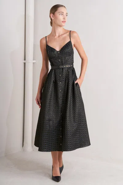 Truedames Noir Tapestry Woven Midi Dress In Black
