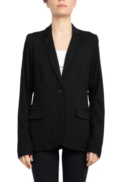 Truedames Notch Collar Long Sleeve Flap Pockets 1 Button Closure Rayon Blazer In Black