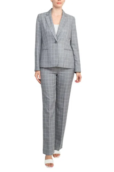 Truedames Notched Collar 1 Button Tie Mãlange Windowpane Jacket With Button Hook Zipper Closure Crepe Pants Su In Gray