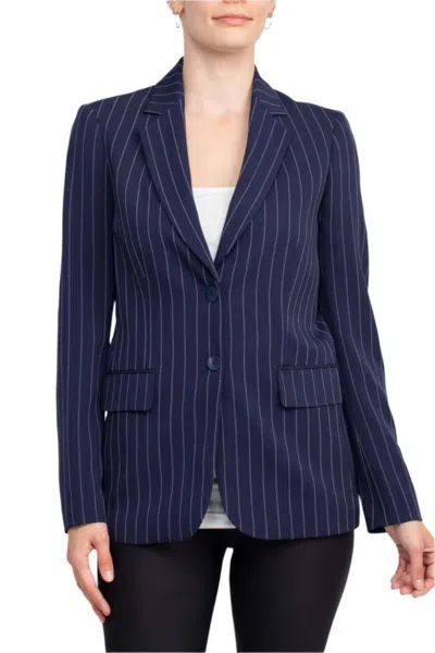 Truedames Notched Collar Two Button Long Sleeve Crape Blazer In Blue