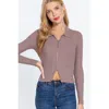 Truedames Notched Collar Zippered Sweater In Purple