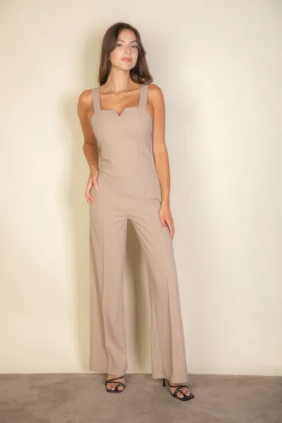 Truedames Notched Neck Cami Jumpsuit In Neutral