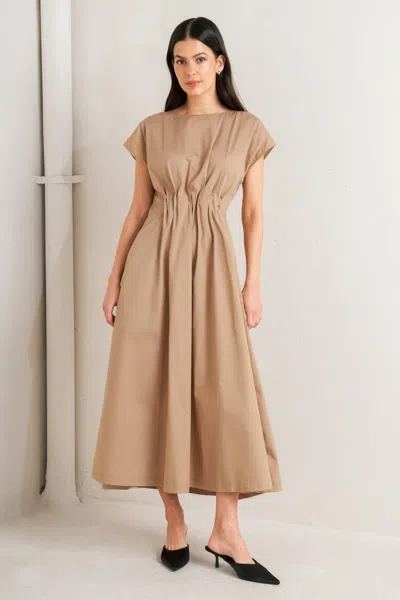 Truedames Nova Sand Woven Midi Dress In Brown