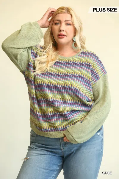 Truedames Novelty Knit And Solid Knit Mixed Loose Top With Drop Down Shoulder In Multi