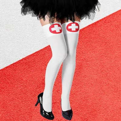 Truedames Nurse Halloween Costume Tight High Stockings In White