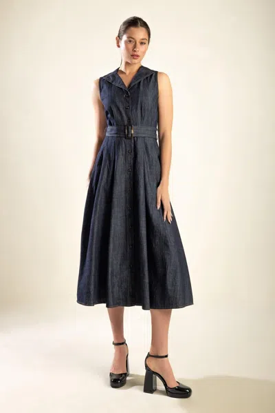 Truedames Oasis Of Calm Rigid Denim Midi Dress In Blue