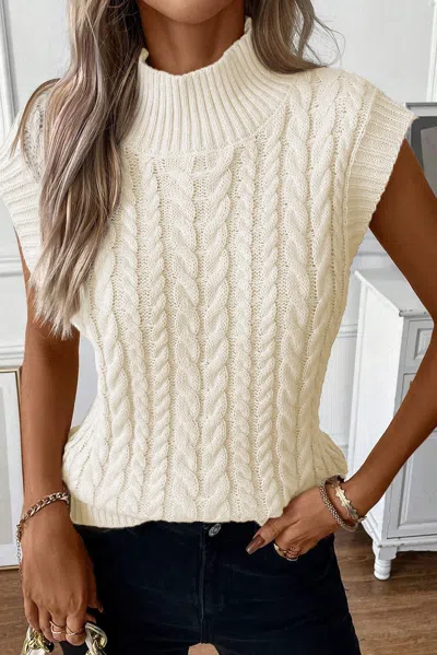 Truedames Oatmeal Cable Knit High Neck Sweater Vest In White