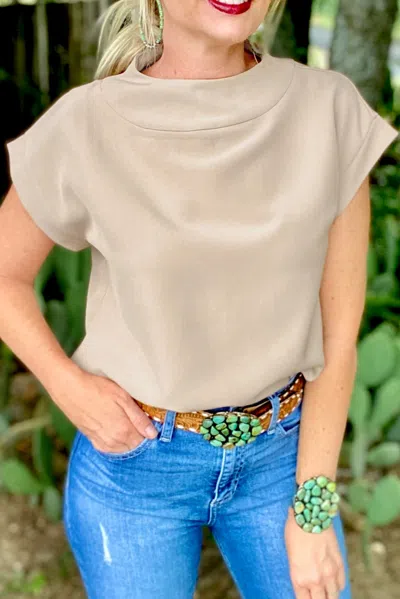 Truedames Oatmeal Plain Crew Neck Loose Fit Casual Top In Neutral