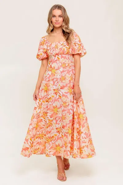 Truedames Ocean Florals Coral Woven Midi Dress In Pink