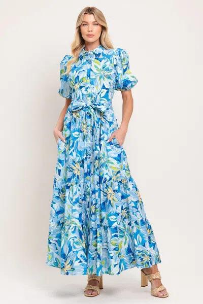 Truedames Ocean Garden Woven Midi Dress In Blue